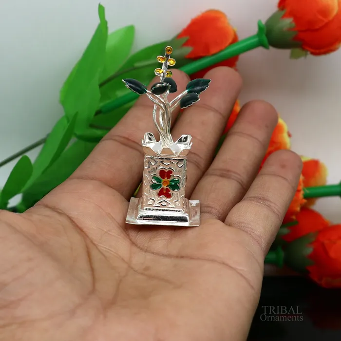 925 sterling silver handmade mini tulsi plant basil rosary plant for puja temple article excellent customized silver utensils article su616 TRIBAL ORNAMENTS Rings