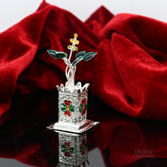 925 sterling silver handmade mini tulsi plant basil rosary plant for puja temple article excellent customized silver utensils article su616 TRIBAL ORNAMENTS Rings