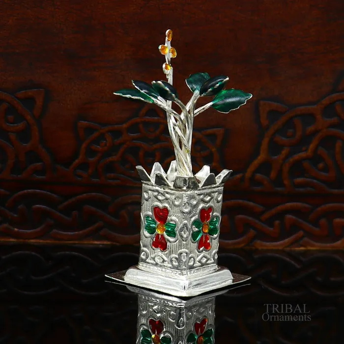 925 sterling silver handmade mini tulsi plant basil rosary plant for puja temple article excellent customized silver utensils article su616 TRIBAL ORNAMENTS Rings
