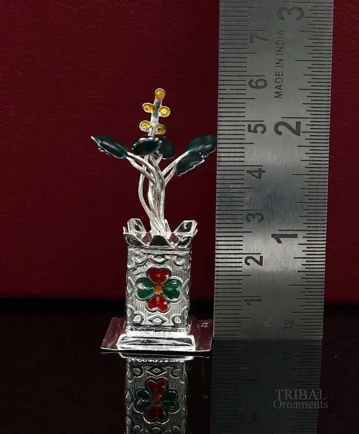 925 sterling silver handmade mini tulsi plant basil rosary plant for puja temple article excellent customized silver utensils article su616 TRIBAL ORNAMENTS Rings
