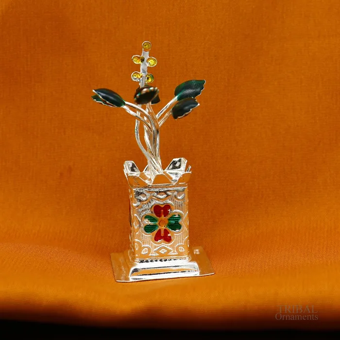 925 sterling silver handmade mini tulsi plant basil rosary plant for puja temple article excellent customized silver utensils article su616 TRIBAL ORNAMENTS Rings