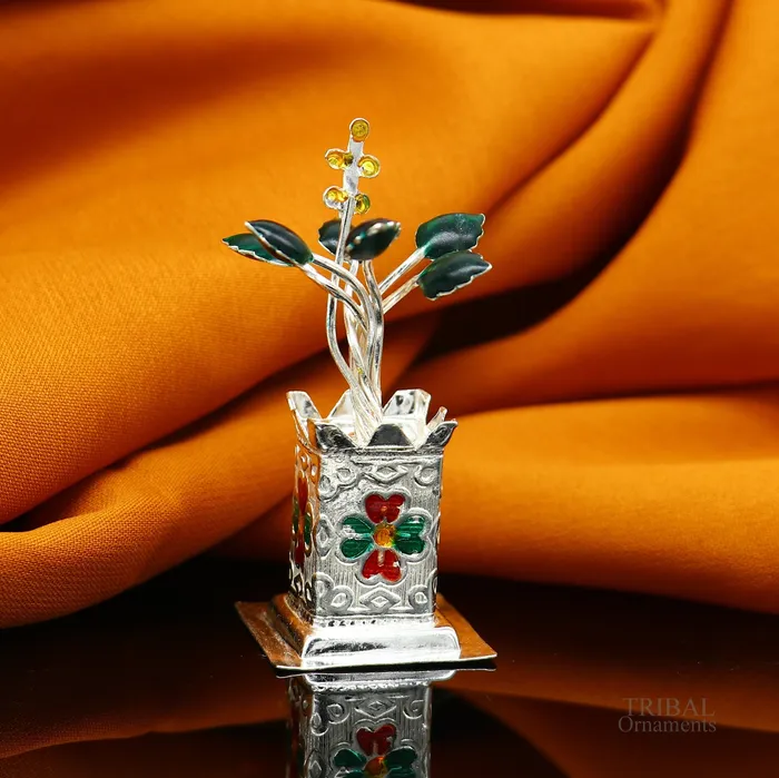 925 sterling silver handmade mini tulsi plant basil rosary plant for puja temple article excellent customized silver utensils article su616 TRIBAL ORNAMENTS Rings