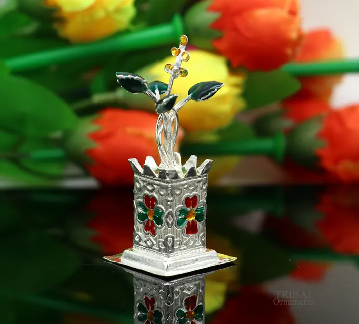 925 sterling silver handmade mini tulsi plant basil rosary plant for puja temple article excellent customized silver utensils article su616 TRIBAL ORNAMENTS Rings
