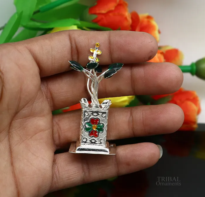 925 sterling silver handmade mini tulsi plant basil rosary plant for puja temple article excellent customized silver utensils article su616 TRIBAL ORNAMENTS Rings