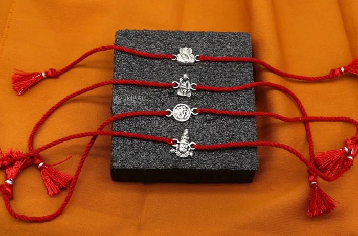 925 sterling silver handmade Unique god OMGaneshasai babaTirupati idols pendant Rakhi Bracelet Exclusive Rakshabandhan gift rk307 TRIBAL ORNAMENTS Bracelets
