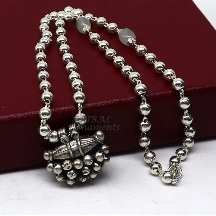 925 Sterling silver handmade vintage design pendant 6mm beaded necklace with hangings drops excellent tribal ethnic jewelry Rajasthan set530 TRIBAL ORNAMENTS Necklaces 925 Sterling silver handmade vintage design pendant 6mm beaded necklace with hangings drops excellent tribal ethnic jewelry Rajasthan set530 TRIBAL ORNAMENTS Necklaces