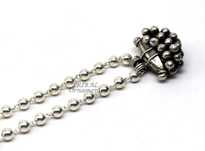 925 Sterling silver handmade vintage design pendant 6mm beaded necklace with hangings drops excellent tribal ethnic jewelry Rajasthan set530 TRIBAL ORNAMENTS Necklaces 925 Sterling silver handmade vintage design pendant 6mm beaded necklace with hangings drops excellent tribal ethnic jewelry Rajasthan set530 TRIBAL ORNAMENTS Necklaces
