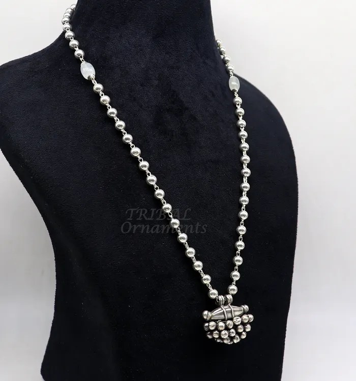 925 Sterling silver handmade vintage design pendant 6mm beaded necklace with hangings drops excellent tribal ethnic jewelry Rajasthan set530 TRIBAL ORNAMENTS Necklaces 925 Sterling silver handmade vintage design pendant 6mm beaded necklace with hangings drops excellent tribal ethnic jewelry Rajasthan set530 TRIBAL ORNAMENTS Necklaces
