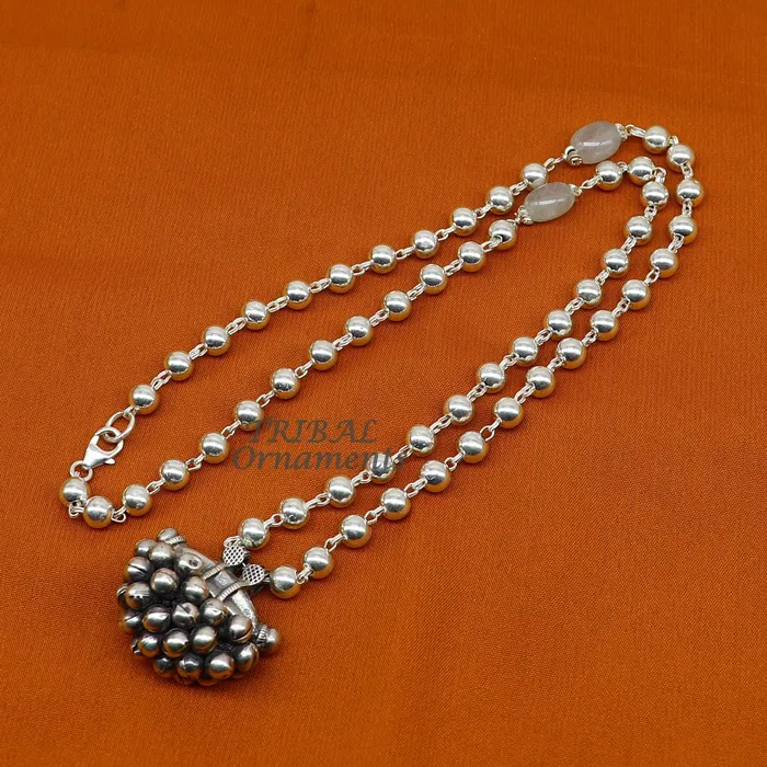 925 Sterling silver handmade vintage design pendant 6mm beaded necklace with hangings drops excellent tribal ethnic jewelry Rajasthan set530 TRIBAL ORNAMENTS Necklaces 925 Sterling silver handmade vintage design pendant 6mm beaded necklace with hangings drops excellent tribal ethnic jewelry Rajasthan set530 TRIBAL ORNAMENTS Necklaces