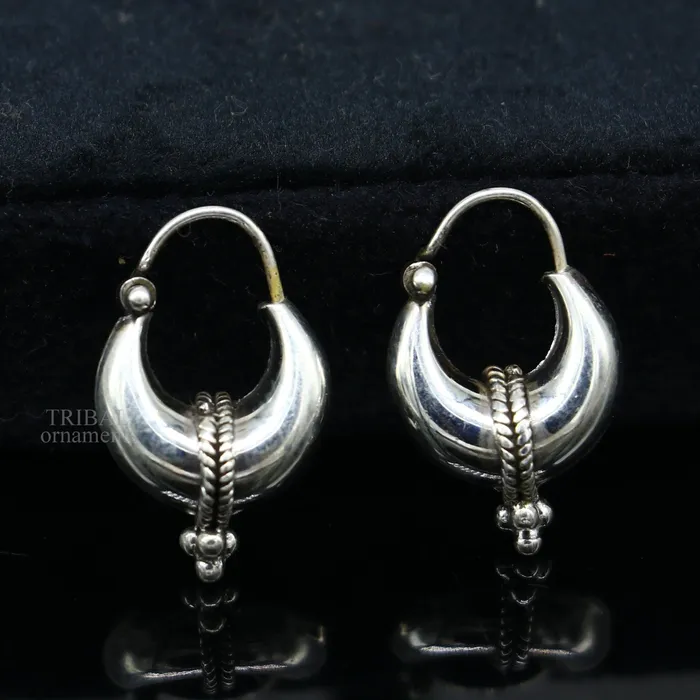 925 sterling silver Handmade vintage ethnic style hoops earrings Kundal unisex tribal stylish unique Bali jewelry from India ear1223 TRIBAL ORNAMENTS Earrings 925 sterling silver Handmade vintage ethnic style hoops earrings Kundal unisex tribal stylish unique Bali jewelry from India ear1223 TRIBAL ORNAMENTS Earrings