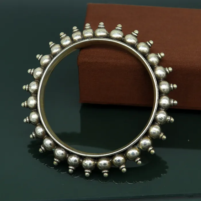 925 Sterling silver handmade vintage Kalash design customized bangle bracelet kada excellent wedding personalized gift jewelry NBA137 TRIBAL ORNAMENTS Bracelets