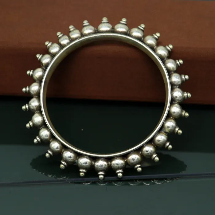 925 Sterling silver handmade vintage Kalash design customized bangle bracelet kada excellent wedding personalized gift jewelry NBA137 TRIBAL ORNAMENTS Bracelets