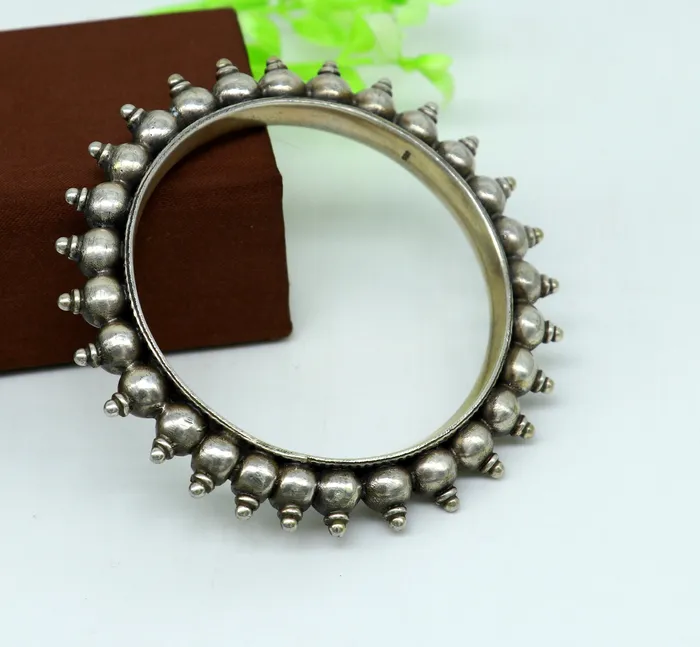 925 Sterling silver handmade vintage Kalash design customized bangle bracelet kada excellent wedding personalized gift jewelry NBA137 TRIBAL ORNAMENTS Bracelets