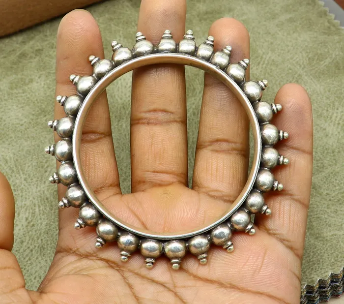 925 Sterling silver handmade vintage Kalash design customized bangle bracelet kada excellent wedding personalized gift jewelry NBA137 TRIBAL ORNAMENTS Bracelets