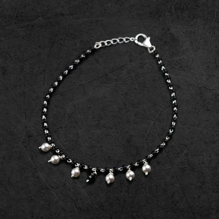 925 sterling silver pearl and black beaded chain bracelet Combo use bracelet or anklets Mangalsutra bracelet mbr03 TRIBAL ORNAMENTS Bracelets 925 sterling silver pearl and black beaded chain bracelet Combo use bracelet or anklets Mangalsutra bracelet mbr03 TRIBAL ORNAMENTS Bracelets