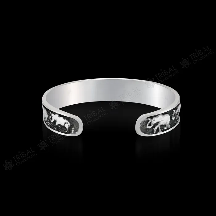 925 sterling silver unique style handcrafted adjustable elephant design cuff bangle bracelet unisex gifting ethnic tribal jewelry nsk367 TribalOrnaments Bracelets