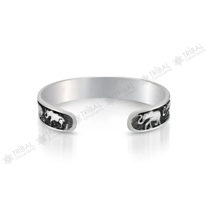 925 sterling silver unique style handcrafted adjustable elephant design cuff bangle bracelet unisex gifting ethnic tribal jewelry nsk367 TribalOrnaments Bracelets