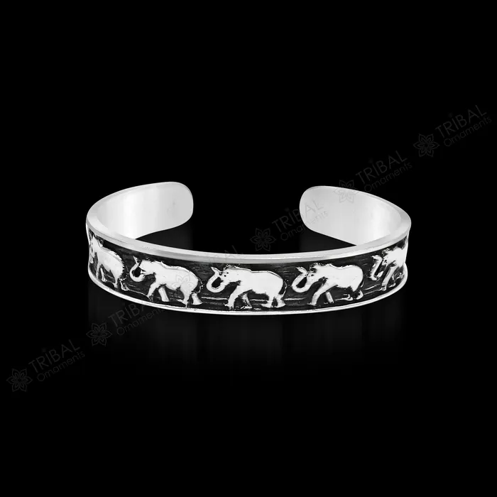925 sterling silver unique style handcrafted adjustable elephant design cuff bangle bracelet unisex gifting ethnic tribal jewelry nsk367 TribalOrnaments Bracelets