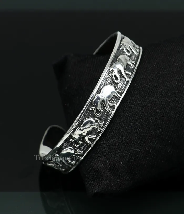 925 sterling silver unique style handcrafted adjustable elephant design cuff bangle bracelet unisex gifting ethnic tribal jewelry nsk367 TribalOrnaments Bracelets