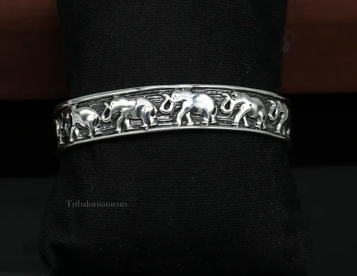 925 sterling silver unique style handcrafted adjustable elephant design cuff bangle bracelet unisex gifting ethnic tribal jewelry nsk367 TribalOrnaments Bracelets