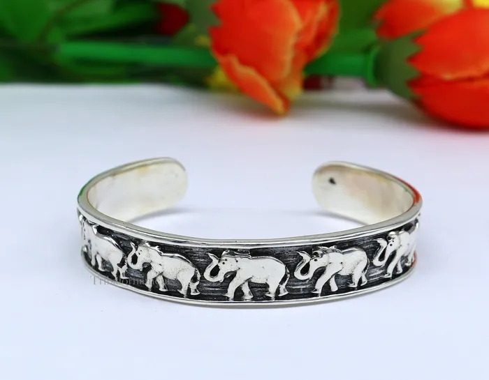 925 sterling silver unique style handcrafted adjustable elephant design cuff bangle bracelet unisex gifting ethnic tribal jewelry nsk367 TribalOrnaments Bracelets