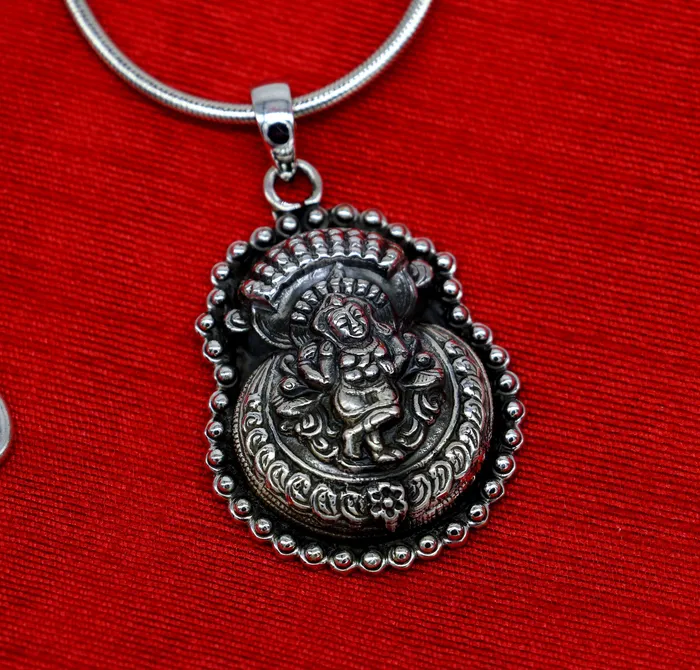 925 sterling silver Vintage antique design handmade God Krishna fabulous pendant tribal belly dance temple jewelry from india nsp426 TRIBAL ORNAMENTS Necklaces