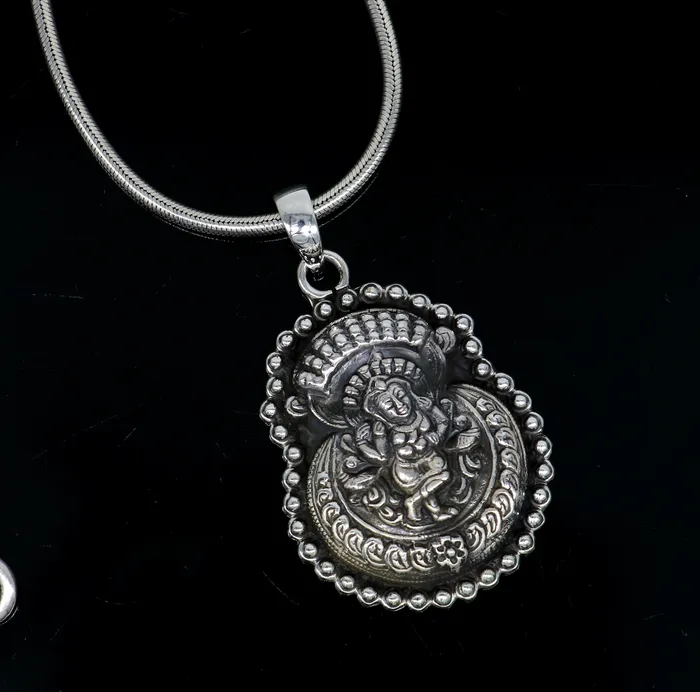 925 sterling silver Vintage antique design handmade God Krishna fabulous pendant tribal belly dance temple jewelry from india nsp426 TRIBAL ORNAMENTS Necklaces
