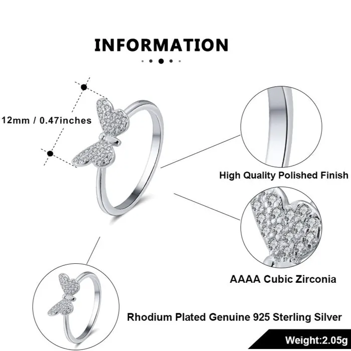 925 Sterling Silver Zirconia Butterfly Ring Jewelvers Rings 925 Sterling Silver Zirconia Butterfly Ring Jewelvers Rings