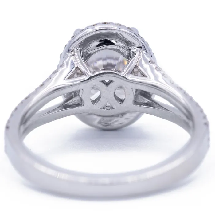9x7mm Oval Center 14K White Gold Halo Split Shank Diamond Ring Fire Brilliance Rings