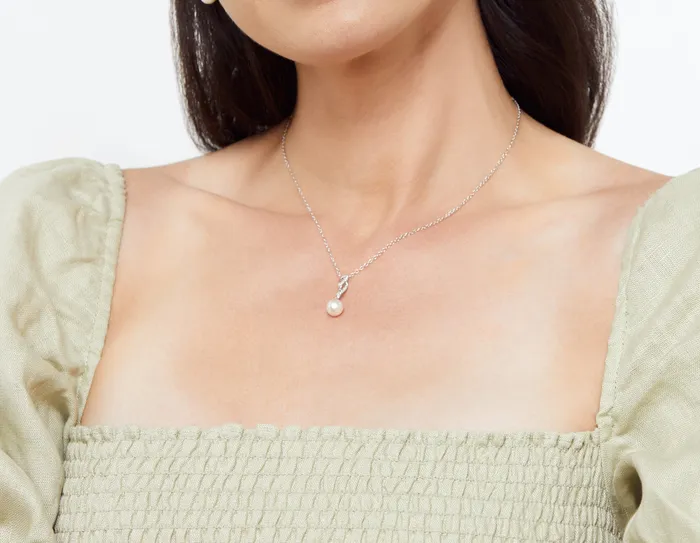 Akoya Pearl Diamond Flame Pendant spt Necklaces