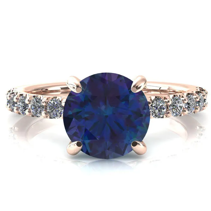 Alessi Round Alexandrite 4 Claw Prong 34 Micro Pave Engagement Ring Fire Brilliance Rings