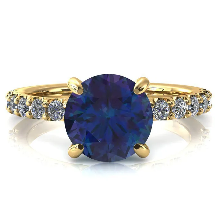 Alessi Round Alexandrite 4 Claw Prong 34 Micro Pave Engagement Ring Fire Brilliance Rings