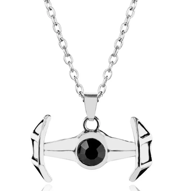 alice AZ422 Silver Black Gem Spacecraft Necklace with FREE EARRINGS Necklaces