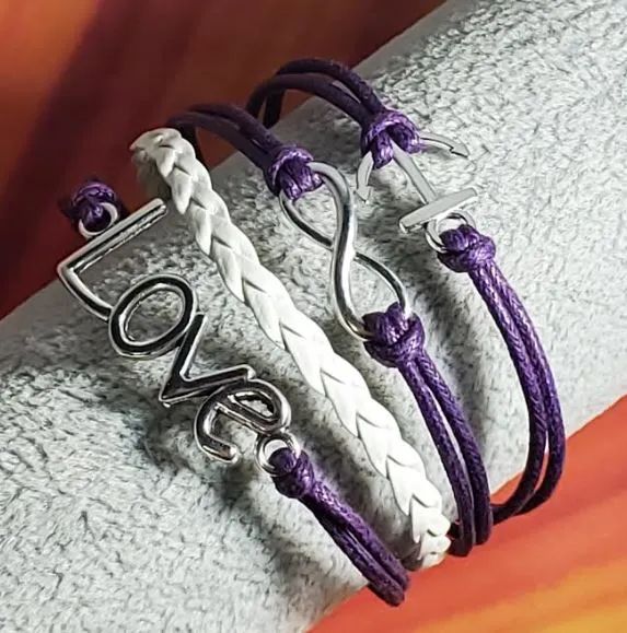 alice B1134 Purple White Love Anchor Layer Leather Bracelet Bracelets