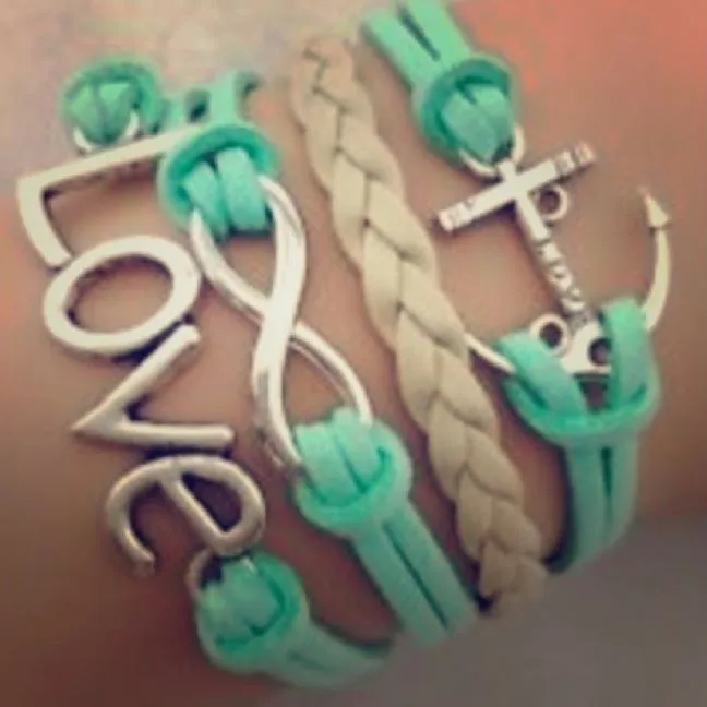 alice Bracelets AZ1237 Mint Green Beige Love Anchor Infinity Layer Leather Bracelet alice Bracelets AZ1237 Mint Green Beige Love Anchor Infinity Layer Leather Bracelet