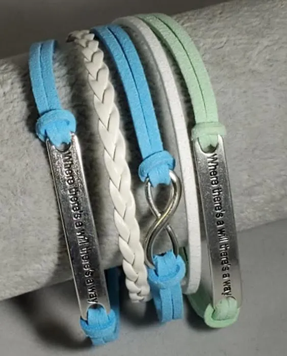 alice Bracelets B965 Mint Green Light Blue Where Theres a Will Theres a Way Leather Bracelet