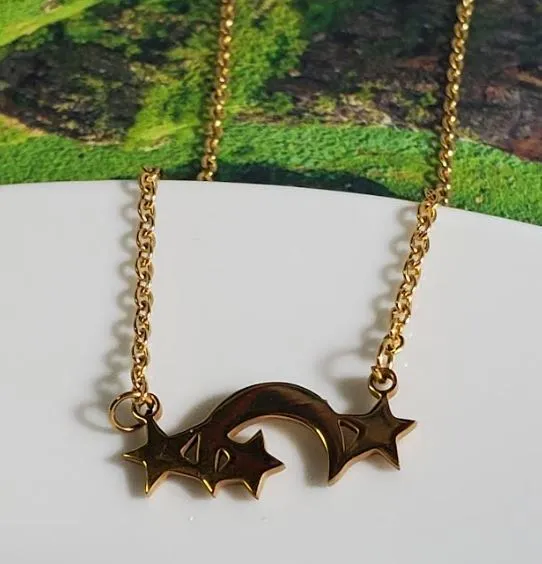 alice Necklaces AZ115 Gold Moon Stars Cluster Necklace with FREE EARRINGS