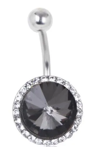 Alice P57 Silver Black Gem Belly Button Ring Rings