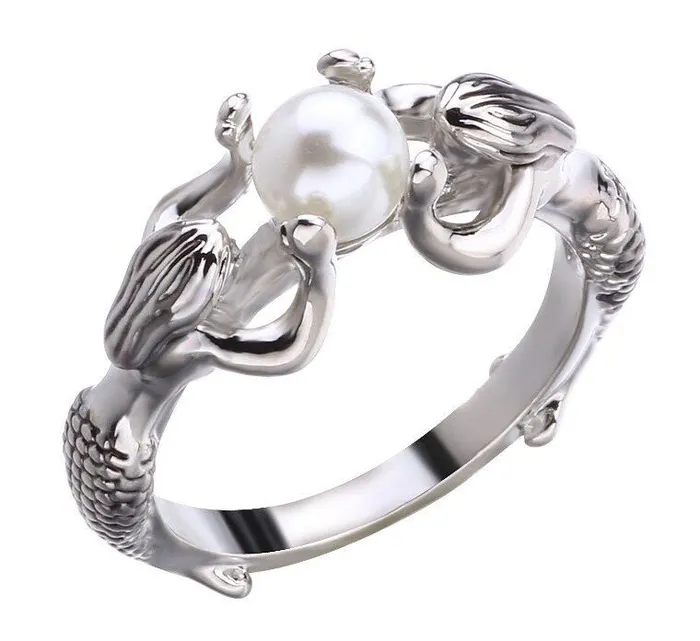 Alice R193 Silver Mermaids with Pearl Ring Rings