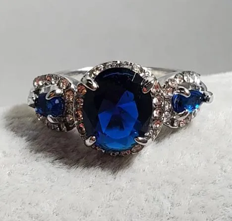 alice R271 Silver Royal Blue Gem Rhinestone Ring Rings