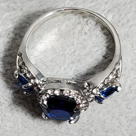 alice R271 Silver Royal Blue Gem Rhinestone Ring Rings