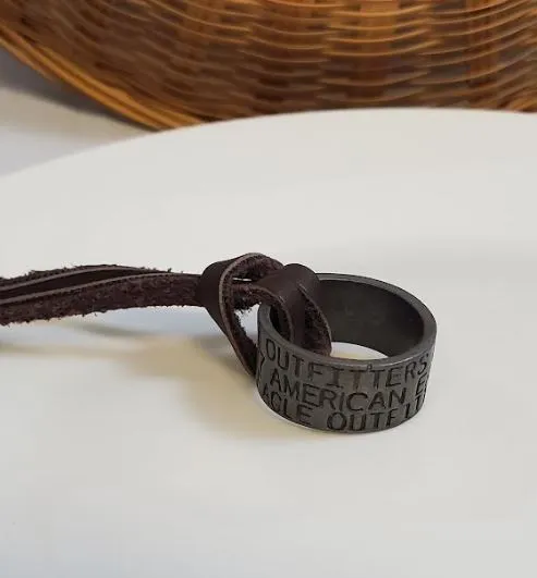 alice Rings AZ350 Silver Ring on Leather Cord Necklace with FREE EARRINGS