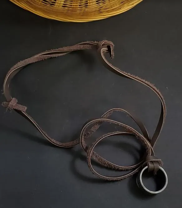 alice Rings AZ350 Silver Ring on Leather Cord Necklace with FREE EARRINGS