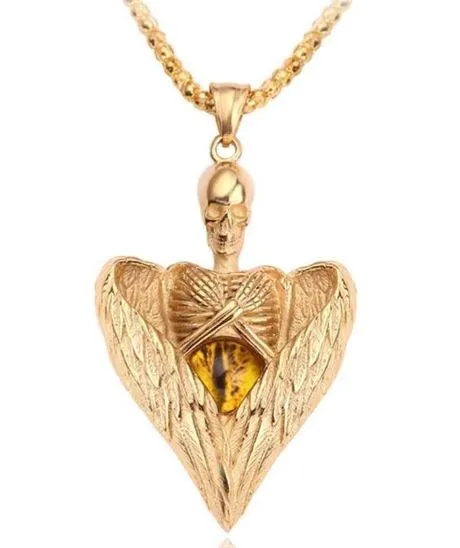 AZ1023 Gold Winged Skeleton Eyeball Necklace alice Necklaces