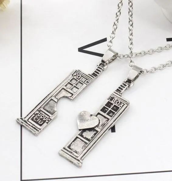 AZ722 Silver Police Box Friendship Necklace 2 NECKLACES with FREE EARRINGS alice Necklaces AZ722 Silver Police Box Friendship Necklace 2 NECKLACES with FREE EARRINGS alice Necklaces
