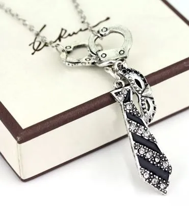 AZ877 Silver Handcuff Tie Mask Necklace with FREE EARRINGS alice Necklaces