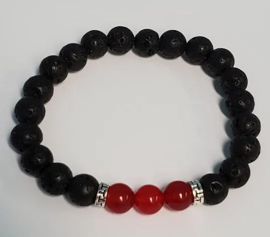 B673 Black Lava Stone Red Beads Bracelet polly Bracelets