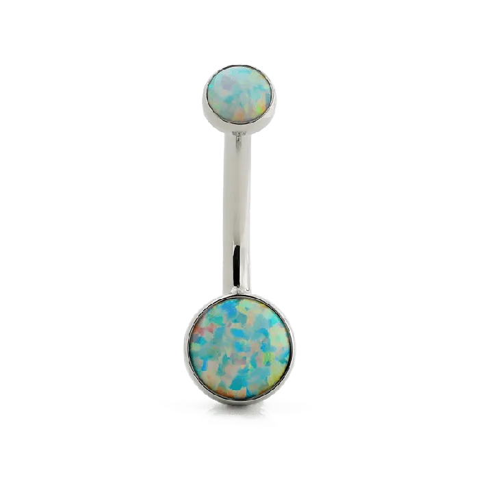 BezelSet Cabochon Navel Curve White Opal Anatometal Rings