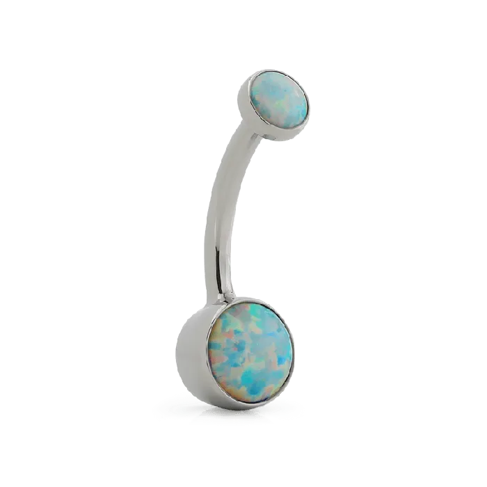 BezelSet Cabochon Navel Curve White Opal Anatometal Rings