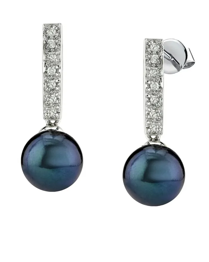 Black Akoya Pearl Dangling Diamond Earrings spt Earrings